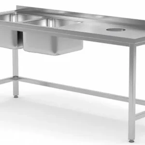 Spoeltafel 1500(b)x700(d)x885(h)mm + 2 Spoelbakken XXL (links) 500x400x250(h) + Gat Flitsaanbieding