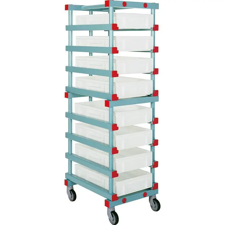 Laatste Kans REA Euronorm Regaalwagen - 15x 600x400mm - Kunststof Wielen - 540x660x(H)1860mm