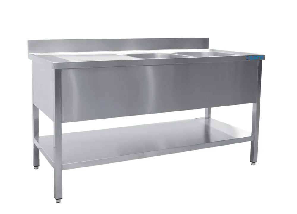 Uitverkoop SARO spoeltafel,2 wasbakken, rechts - B 1200x D 600 mm