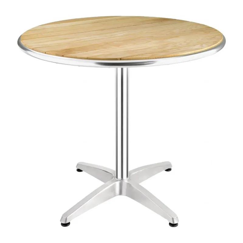 Bistrotafel terras - Aluminium frame met houten blad - 72(h)x80(Ø)cm Gereduceerde Prijs
