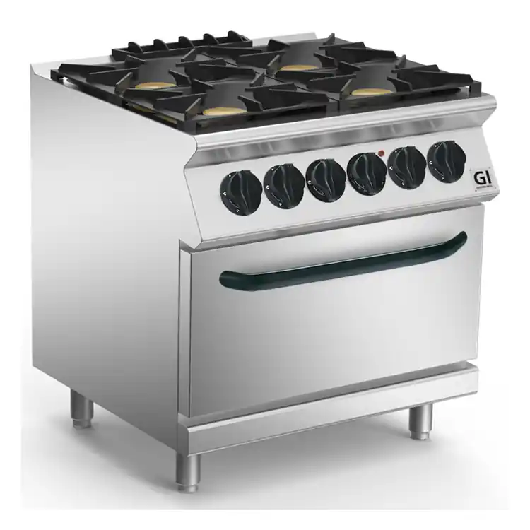 Superprijs 700 HP Gasfornuis 4 Branders Met GN2/1 Elektrische Oven - 4x6 + 6kW - 800x730x(H)870mm