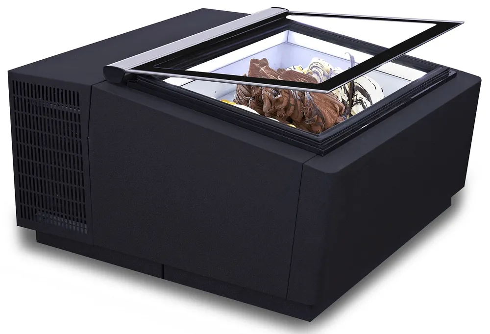 Direct Verzonden Tafelmodel Schepijsvitrine Zwart - Opening Klantzijde