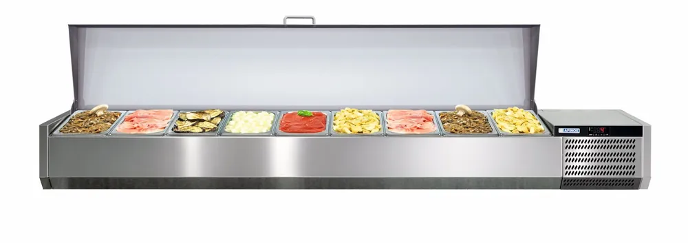 Hete Deal Afinox Vitrine - Opzetkoelvitrine 9 x 1/3 GN L - +2°C / +7°C - VRS 2005/S GN 1/1 RVS deksel