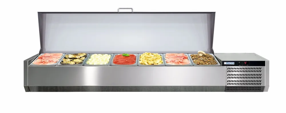 Afinox Vitrine - Opzetkoelvitrine 6 x 1/3 GN L - +2°C / +7°C - VRS 1450/S GN 1/1 RVS deksel Uitverkoop