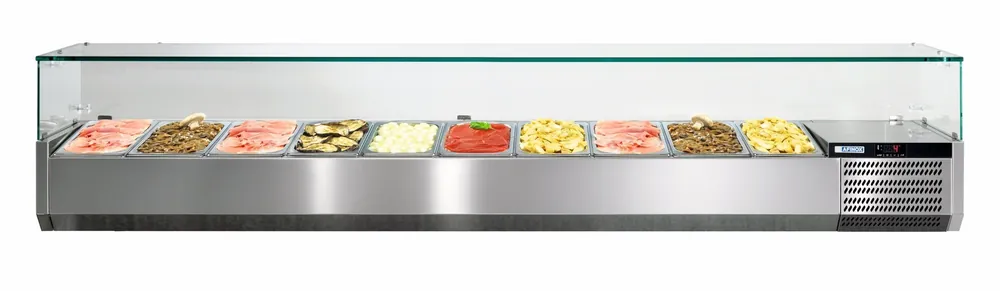 Fabrieksprijs Afinox Vitrine - Opzetkoelvitrine 12 x 1/3 GN L - +2°C / +7°C - VRS 2560/S GN 1/1 met glasopbouw