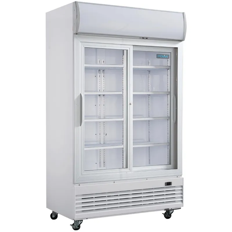 Polar Dubbeldeurs Displaykoeling Met Lichtbak 950L Schuifdeuren Beperkte Voorraad