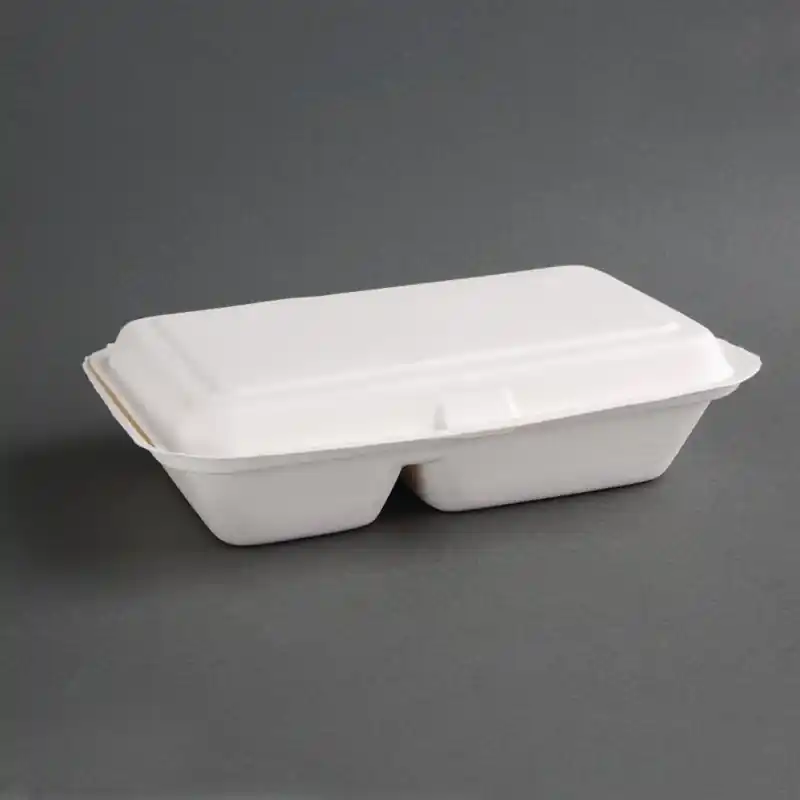 Composteerbare Voedseldozen - Bagasse 2-Vaks- 200 Stuks Superprijs