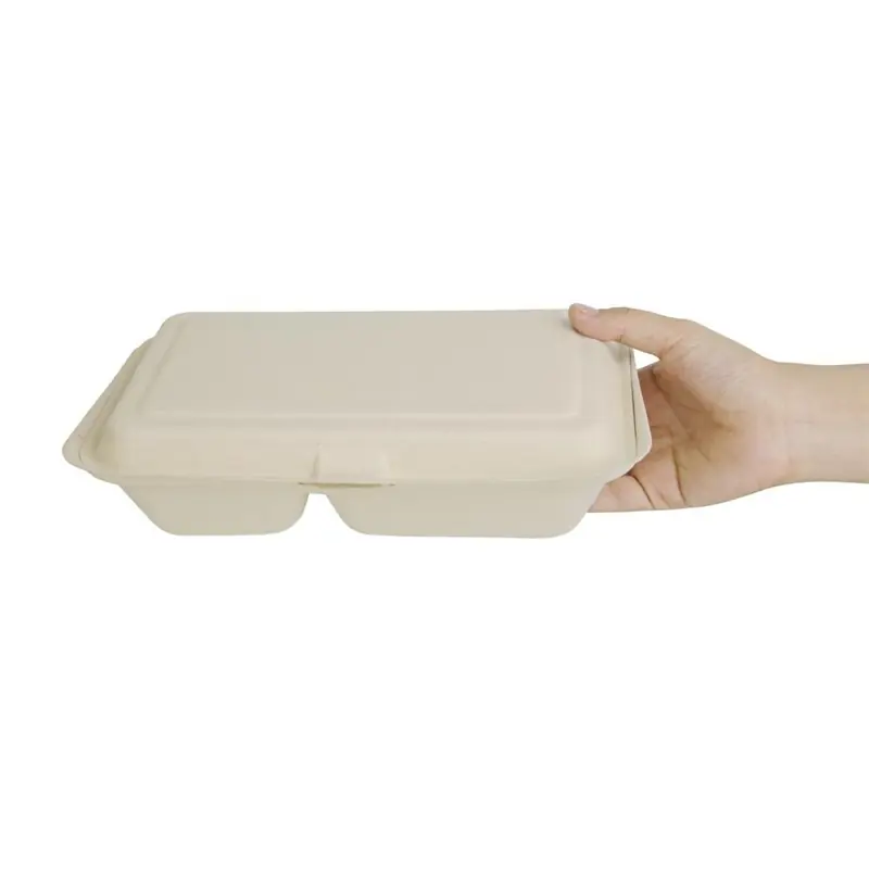 Composteerbare Voedseldozen Natuur - Bagasse 2-Vaks - 200 Stuks Tijdelijk Beschikbaar