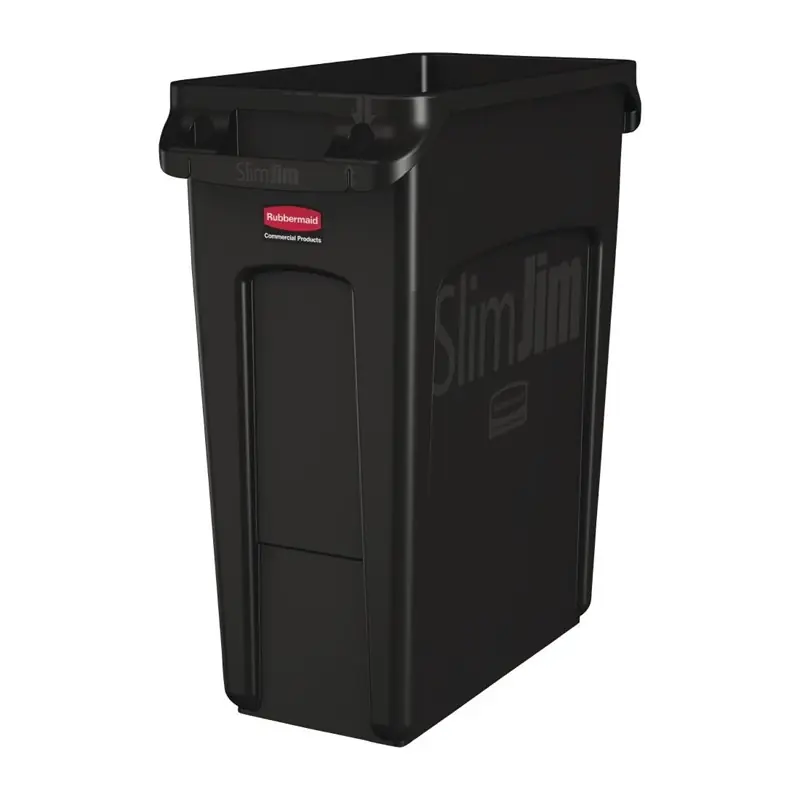 Premium Rubbermaid Slim Jim afvalbak met ventilatiekanalen zwart 60L