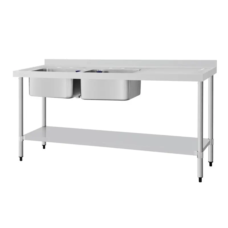 Vogue RVS spoeltafel dubbele spoelbak afdruiprek links en rechts 180x60cm Merkproduct