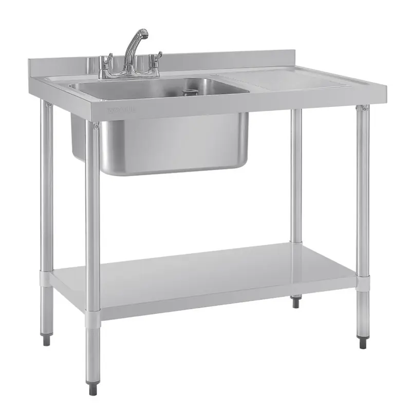 Vogue RVS spoeltafel enkele spoelbak afdruiprek rechts 120x60cm Voordeelprijs
