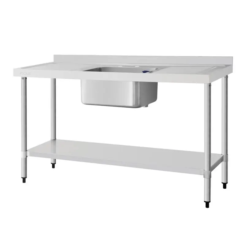 Vogue RVS spoeltafel enkele spoelbak afdruiprek links en rechts 150x60cm Snelle Levering