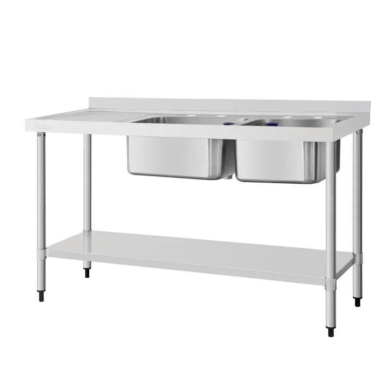 Vogue RVS spoeltafel dubbele spoelbak afdruiprek links 150x60cm Nu Kopen