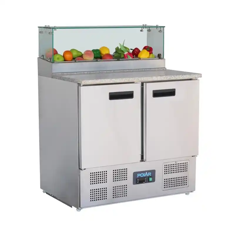 Polar G-serie 2 deurs pizza koelwerkbank met opzetkoelvitrine 256L Tijdelijk Beschikbaar