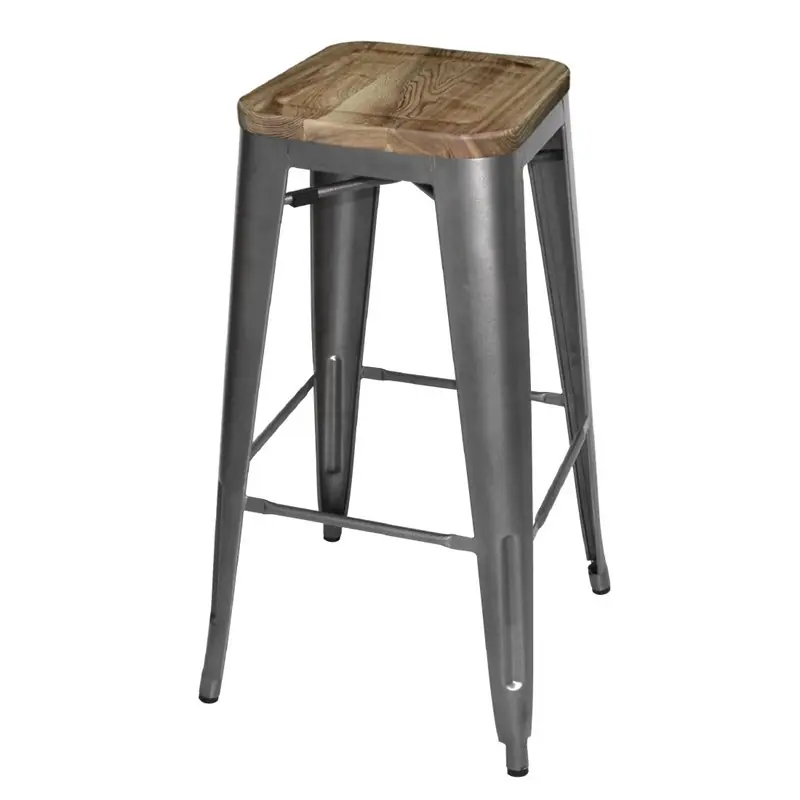 Alleen Vandaag Bolero stalen barkruk met houten zitting - grijs (4 stuks)