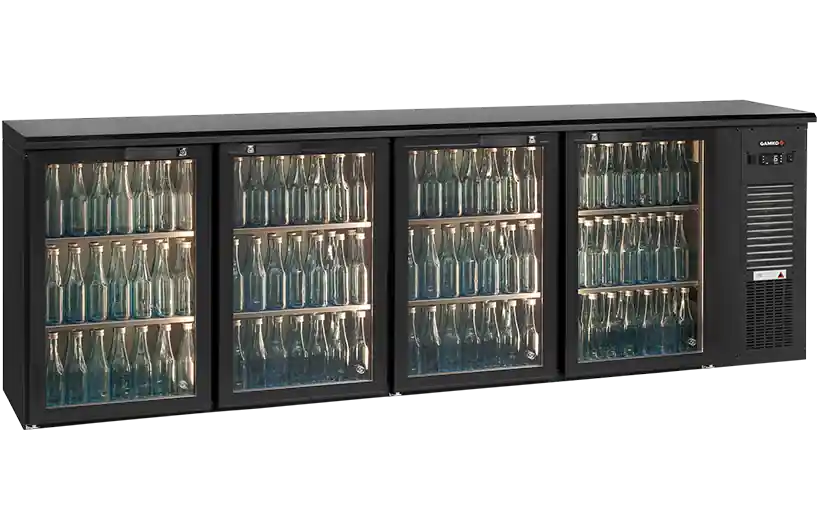 Superprijs Flessenkoeling 4 Glasdeuren Antraciet - Gamko E3/2222GMU84 - 2542x512x(H)840/860-880 mm