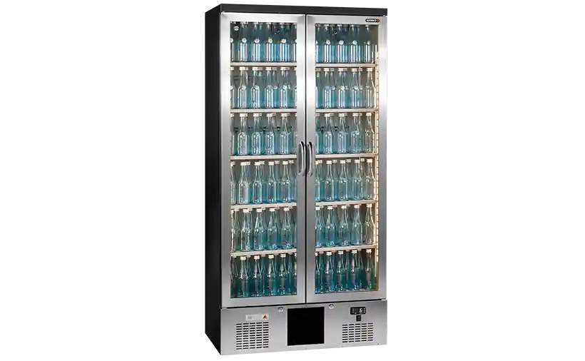 Flessenkoelkast 2 Glasdeuren Antraciet/Chroomstaal - Gamko MG3/500GCS - 900x530x(H)1800/1825mm Direct Verzonden