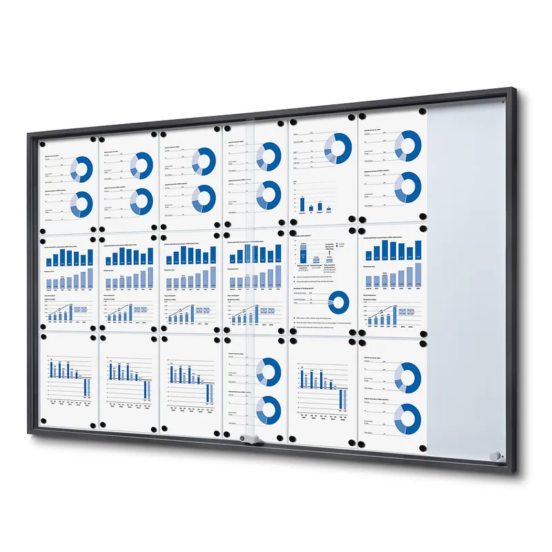 Laatste Versie Notitiebord met schuifdeuren Slim - 21x A4 Antraciet