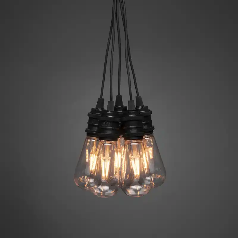 Direct Beschikbaar Koppelbaar lichtsnoer Add on set - Edison extra warm wit met zwart snoer - Lengte 10m
