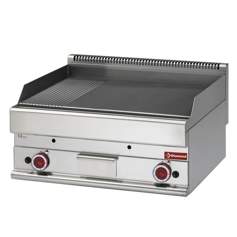 Bakplaat 2/3 glad en 1/3 gegroefd -Top- hard verchroomde "50 µm" - 700x650x(h)280/380mm Uitverkoop