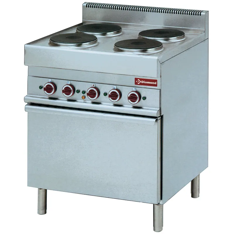Elektrisch fornuis - Convectie oven 1/1GN - 4 ronde kookplaten Laatste Versie