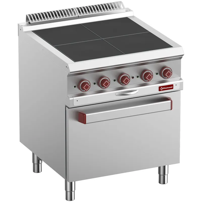 Elektrisch fornuis met convectie oven - 4 vierkante platen - 12,6kW/400V Beste Prijs