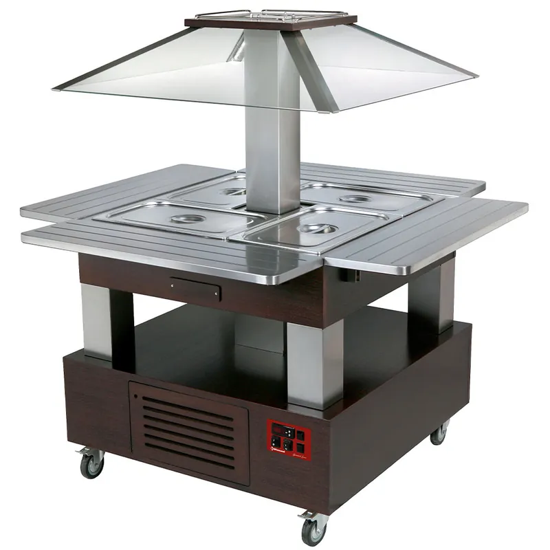 Shop Nu Bain Marie eiland warmhoud buffet 4x 1/1GN - Gemotoriseerde koepel - Wengé