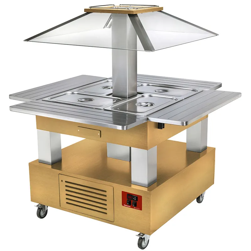 Bain Marie eiland warmhoud buffet 4x 1/1GN - Licht hout Shop Nu