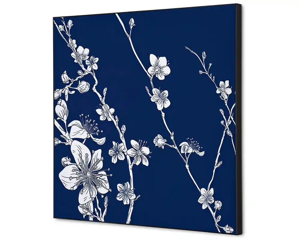 Wanddecoratie Japanse bloesem blauw - 400x400mm Nieuw