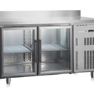 Marecos Softline koelwerkbank - 2 glasdeuren+spatrand - 1500x600x(h)858mm Op = Op