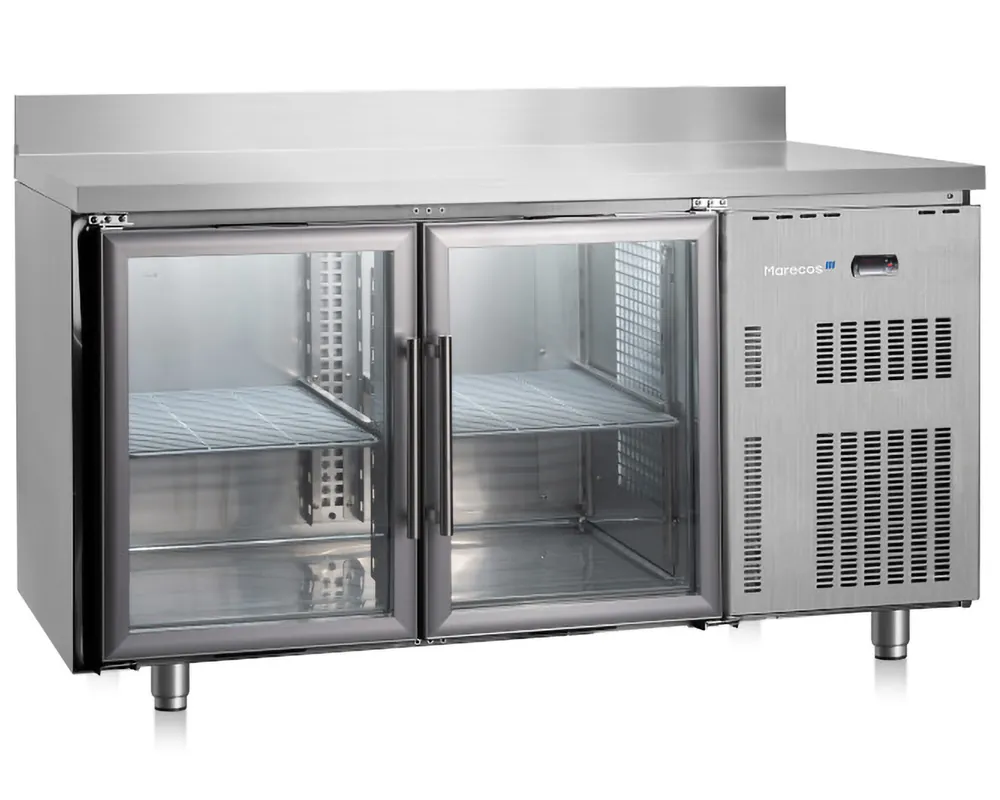 Marecos Softline koelwerkbank - 2 glasdeuren+spatrand - 1500x600x(h)858mm Op = Op