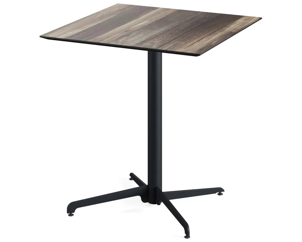 X Cross terrastafel zwart frame + Tropical Wood HPL tafelblad tafelblad 70x70cm Meest Verkocht