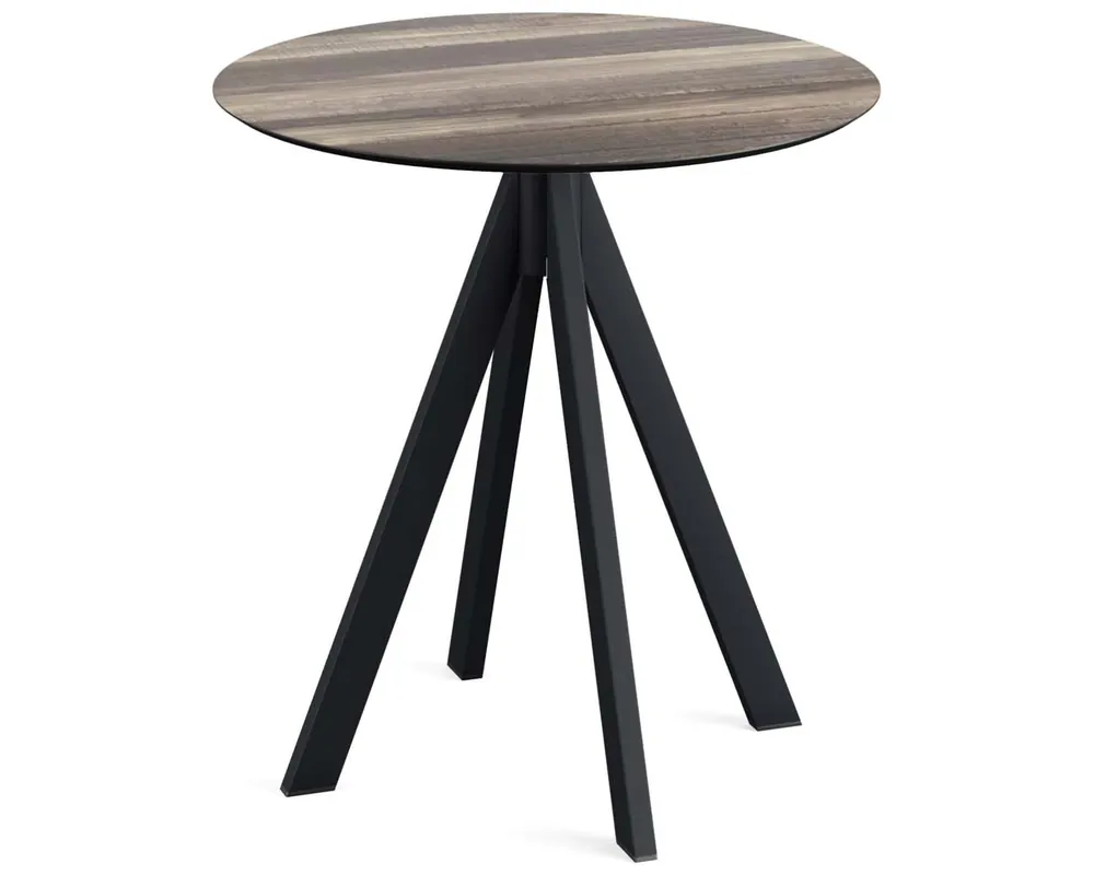 Infinity terrastafel zwart frame + Tropical Wood HPL tafelblad tafelblad Ø70cm Meest Verkocht