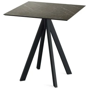 Uitverkoop Infinity terrastafel zwart frame + Midnight Marble HPL tafelblad tafelblad 70x70cm