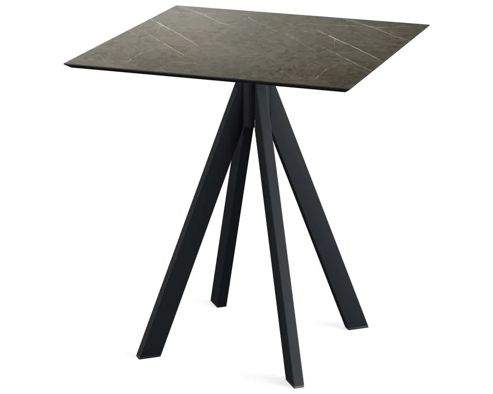 Uitverkoop Infinity terrastafel zwart frame + Midnight Marble HPL tafelblad tafelblad 70x70cm