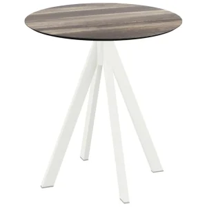 Infinity terrastafel wit frame + Tropical Wood HPL tafelblad tafelblad Ø70cm Gecertificeerd