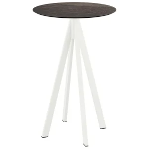 Nu Kopen Infinity statafel wit frame + Riverwashed Wood HPL tafelblad Ø70cm