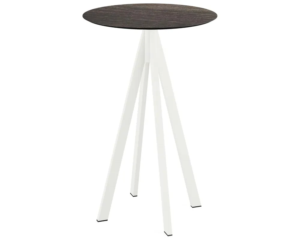 Nu Kopen Infinity statafel wit frame + Riverwashed Wood HPL tafelblad Ø70cm