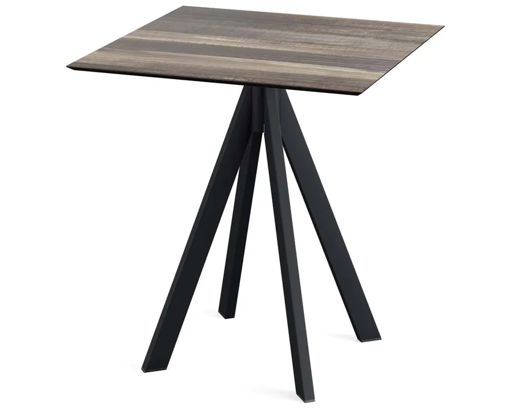 Snelle Levering Infinity terrastafel zwart frame + Tropical Wood HPL tafelblad tafelblad 70x70cm