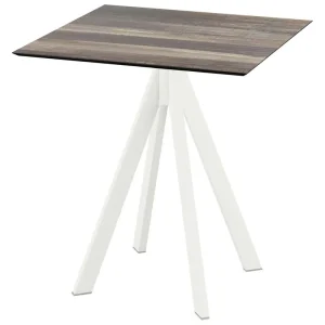 Alleen Vandaag Infinity terrastafel wit frame + Tropical Wood HPL tafelblad tafelblad 70x70cm