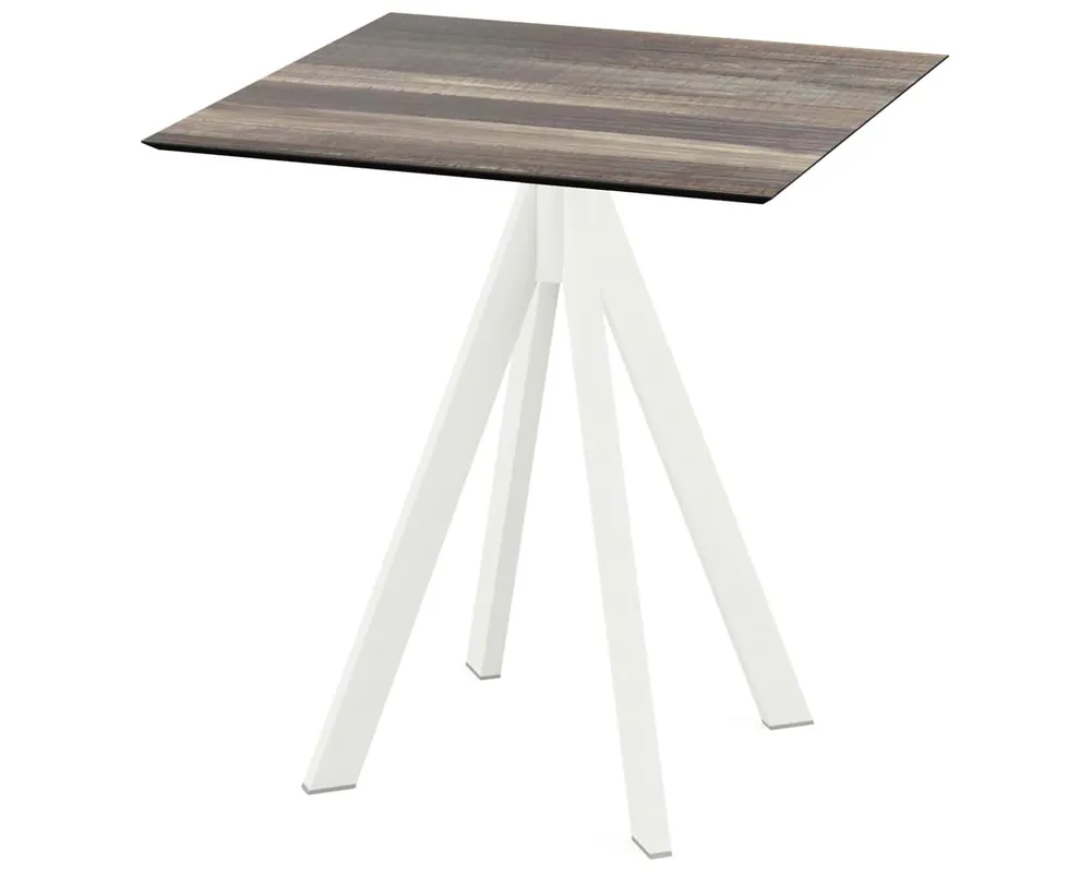 Alleen Vandaag Infinity terrastafel wit frame + Tropical Wood HPL tafelblad tafelblad 70x70cm