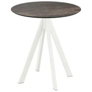 Infinity terrastafel wit frame + Riverwashed Wood HPL tafelblad tafelblad Ø70cm Dagaanbieding
