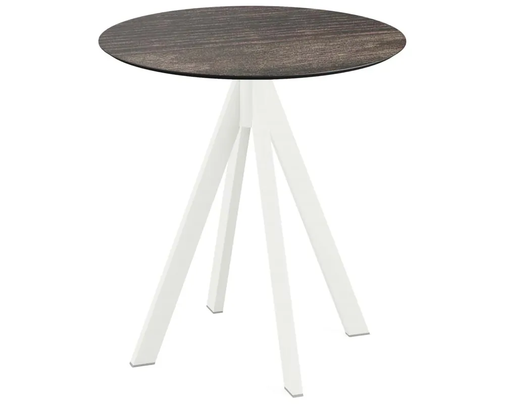Infinity terrastafel wit frame + Riverwashed Wood HPL tafelblad tafelblad Ø70cm Dagaanbieding