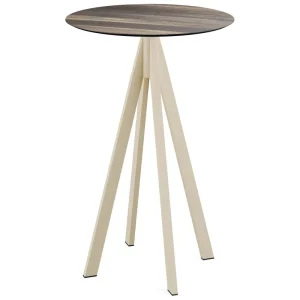Merkproduct Infinity statafel zand frame + Tropical Wood HPL tafelblad Ø70cm