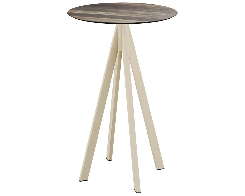 Merkproduct Infinity statafel zand frame + Tropical Wood HPL tafelblad Ø70cm