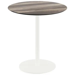 Urban terrastafel wit frame + Tropical Wood HPL tafelblad Ø70cm Beperkte Voorraad