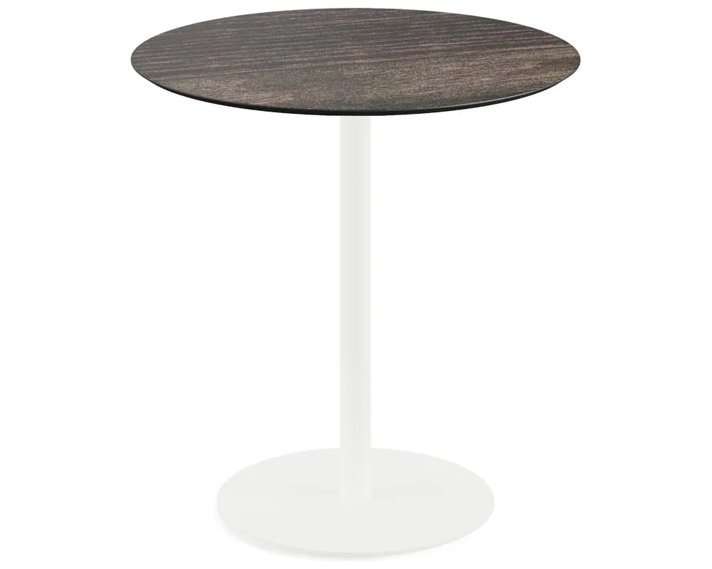 Nu Kopen Urban terrastafel wit frame + Riverwashed Wood HPL tafelblad Ø70cm