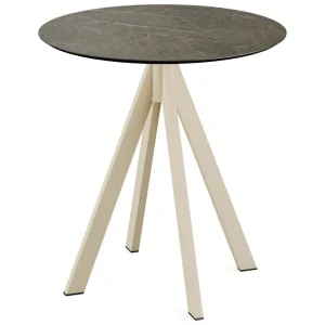Favoriet Infinity terrastafel zand frame + Midnight Marble HPL tafelblad tafelblad Ø70cm
