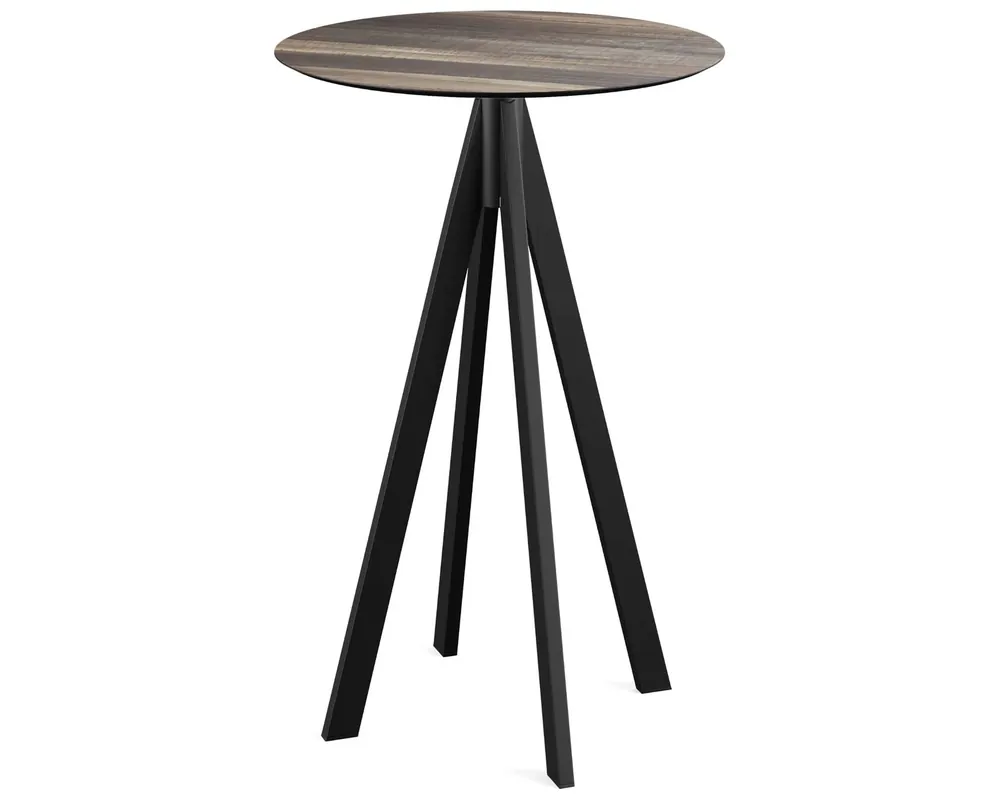 Dagaanbieding Infinity statafel zwart frame + Tropical Wood HPL tafelblad Ø70cm