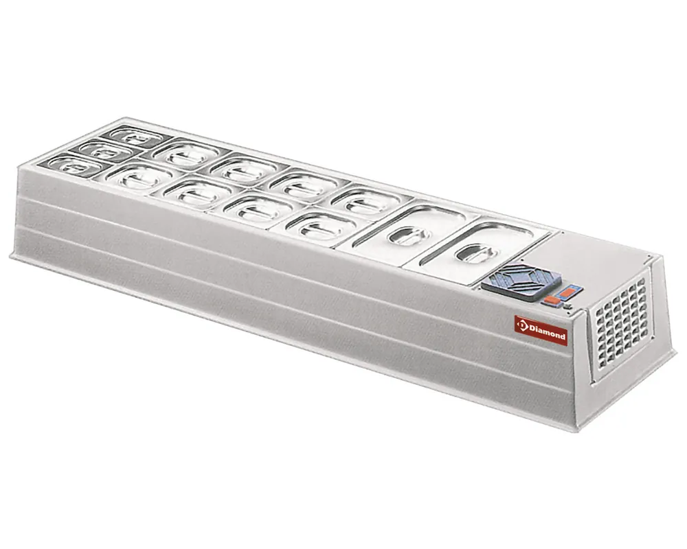 Lage Kosten Gekoelde opzetstruktuur gastronorm 7 GN 1/3 h 150 mm - 1550x410x(h)220mm